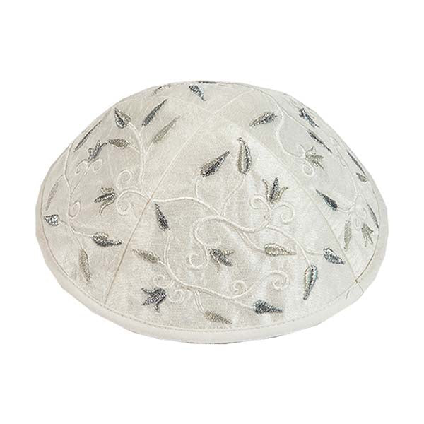 Floral Embroidered Kippah, Silver