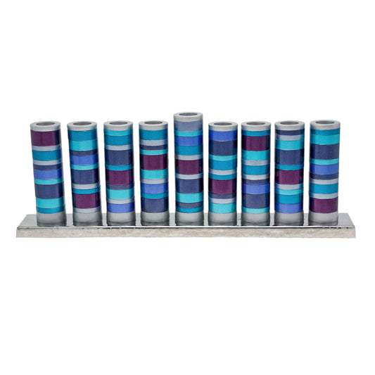 Anodized Aluminum Menorah, Blue Rings