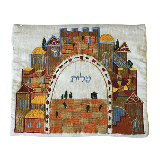 Embroidered Silk Tallit Bag, Jerusalem