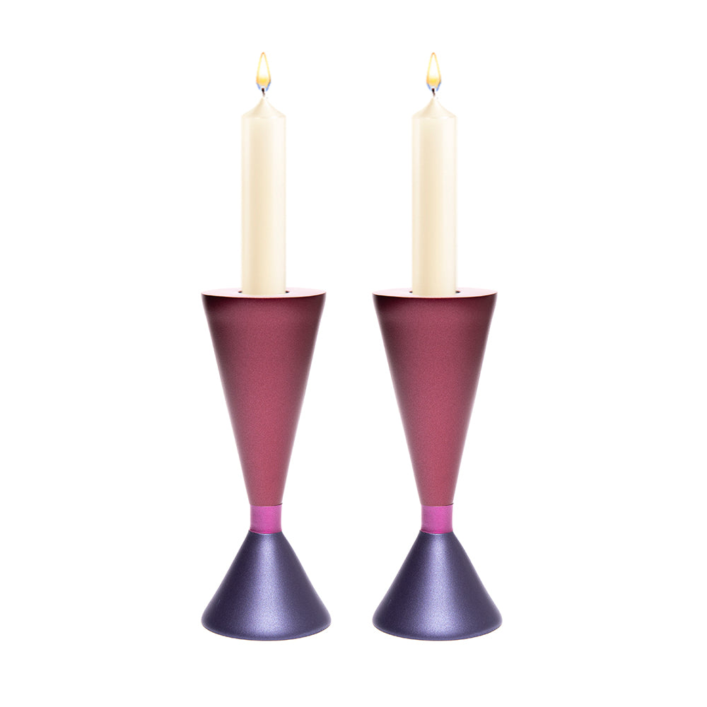 Modern Anodized Aluminum Shabbat Candlesticks, Two-Tone