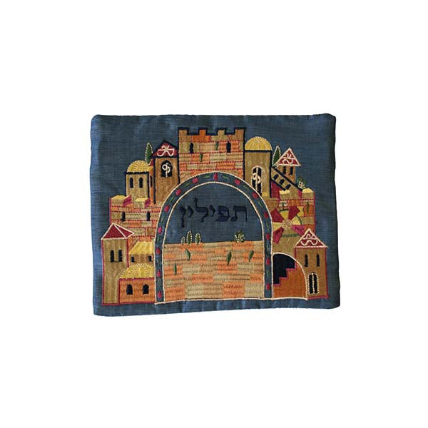 Embroidered Silk Tefillin Bag, Jerusalem