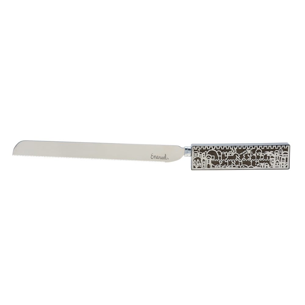 Metal Jerusalem Challah Knife, Antique Green