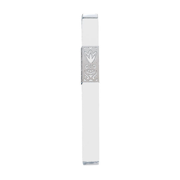 Metal Cutout Mezuzah Case, White, 6"
