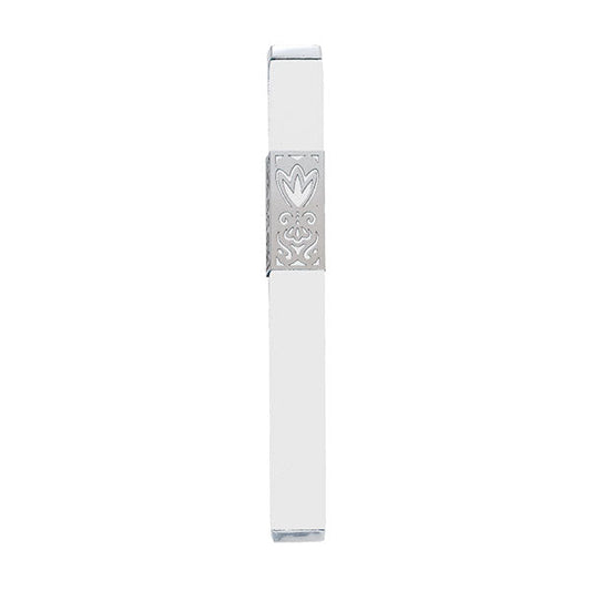 Metal Cutout Mezuzah Case, White, 6"