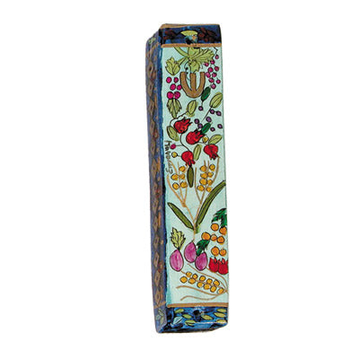 Hand Painted Wood Mezuzah Case, Seven Species