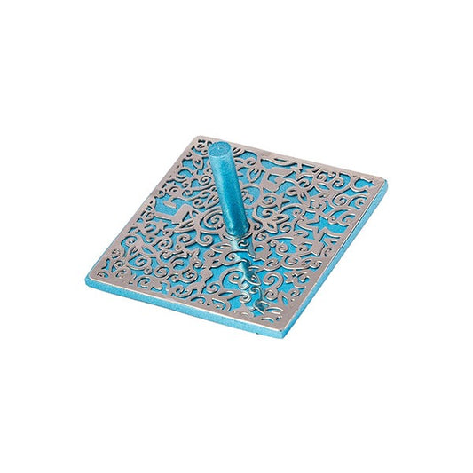 Flat Metal Cutout Dreidel, Turquoise and Silver