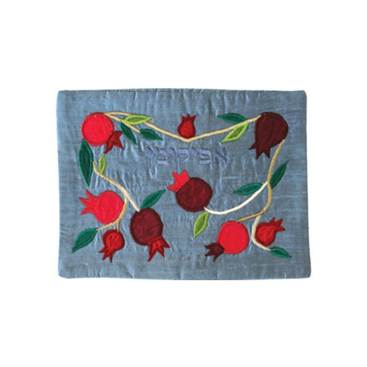 Blue Appliqued Fabric Afikoman Cover, Pomegranate
