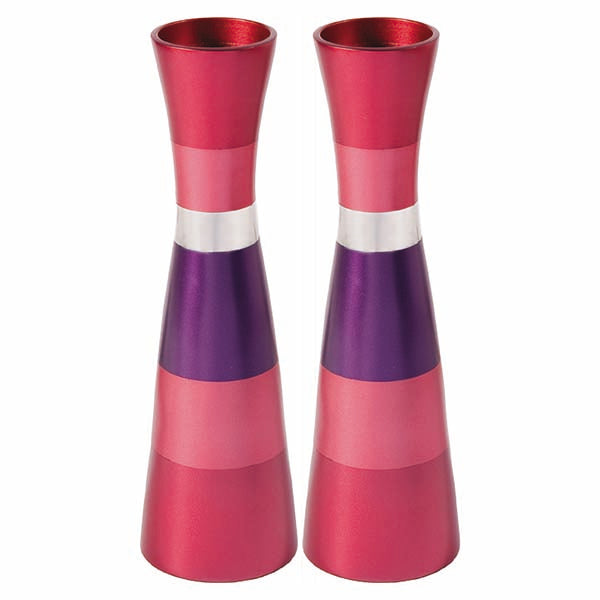 Anodized Aluminum Shabbat Candlesticks, Maroon
