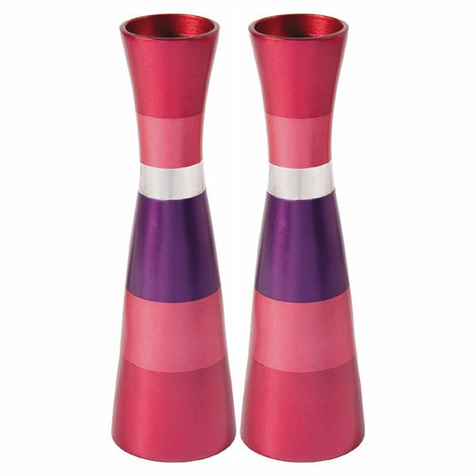Anodized Aluminum Shabbat Candlesticks, Maroon