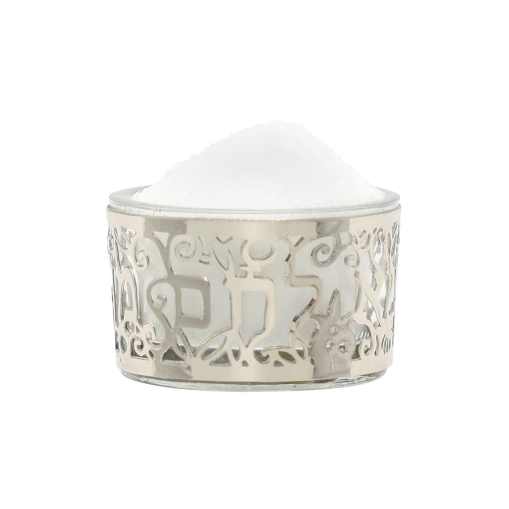 Glass Salt Dish with Metal Pomegranate Cutout
