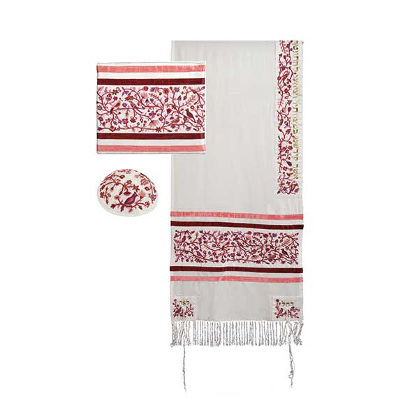 Embroidered Tallit Set, Matriarchs, Maroon, 20.5" Wide