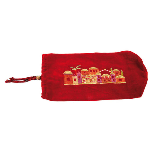 Embroidered Velvet Shofar Pouch, Jerusalem