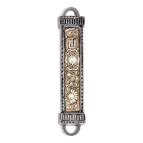 Metal Mezuzah Case, Pearl Beaded