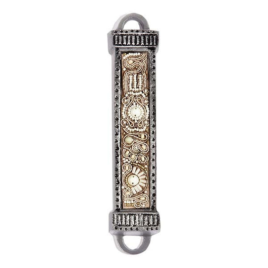 Metal Mezuzah Case, Pearl Beaded