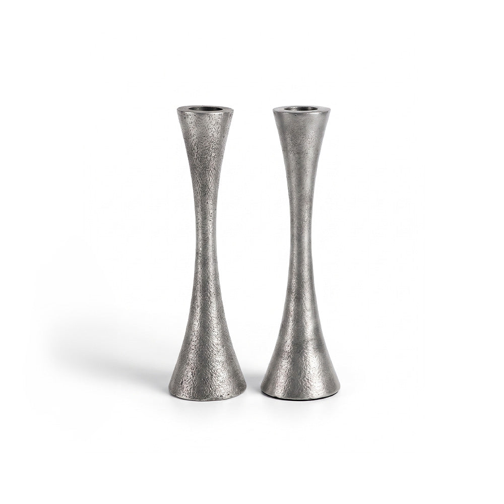 Modern Aluminum Shabbat Candlesticks, Antique Silver