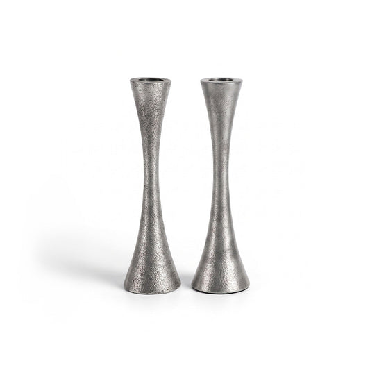 Modern Aluminum Shabbat Candlesticks, Antique Silver