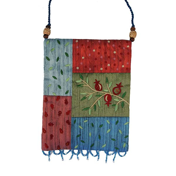 Embroidered Cotton Patchwork Bag, Pomegranate