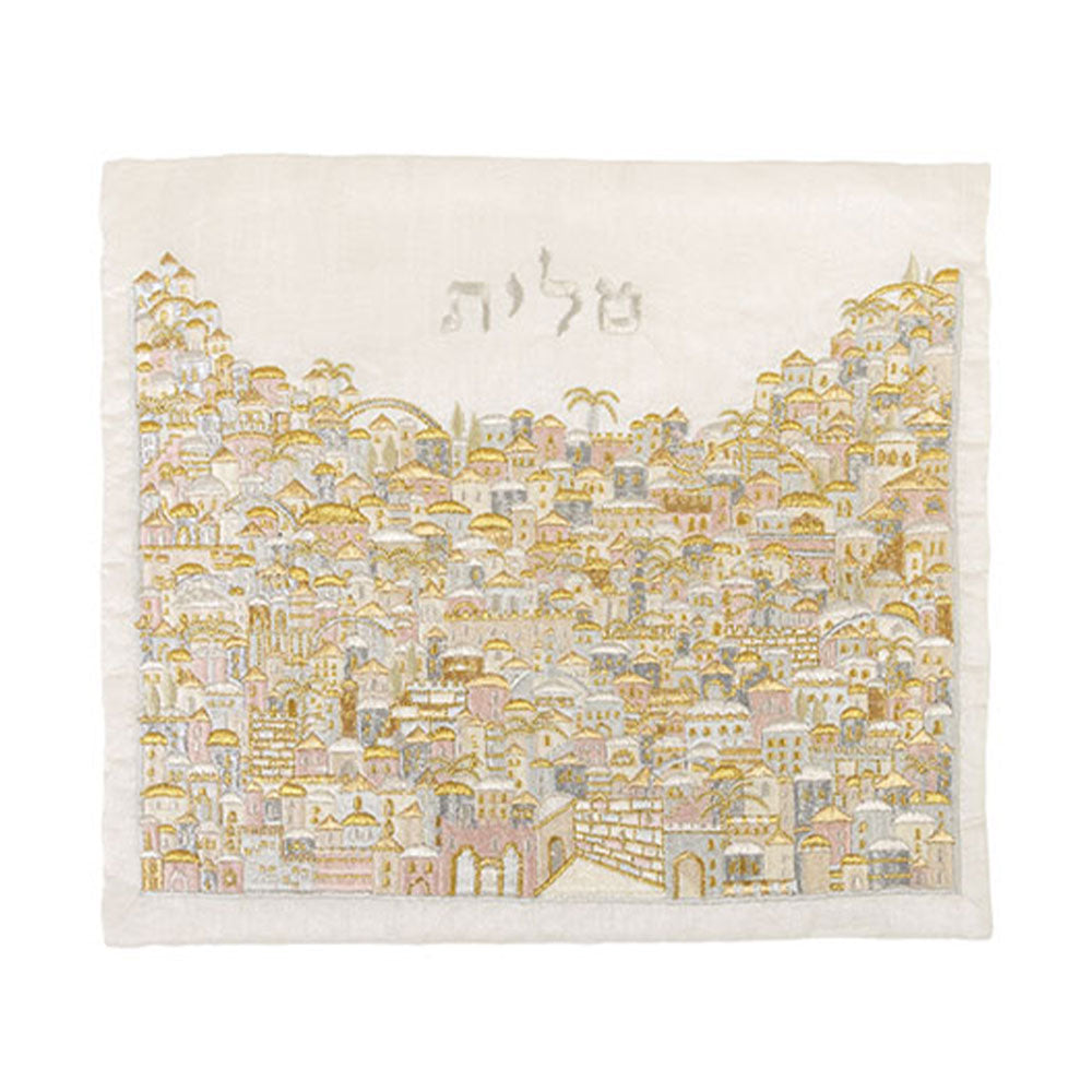 Embroidered Silk Tallit Bag, Jerusalem, Gold