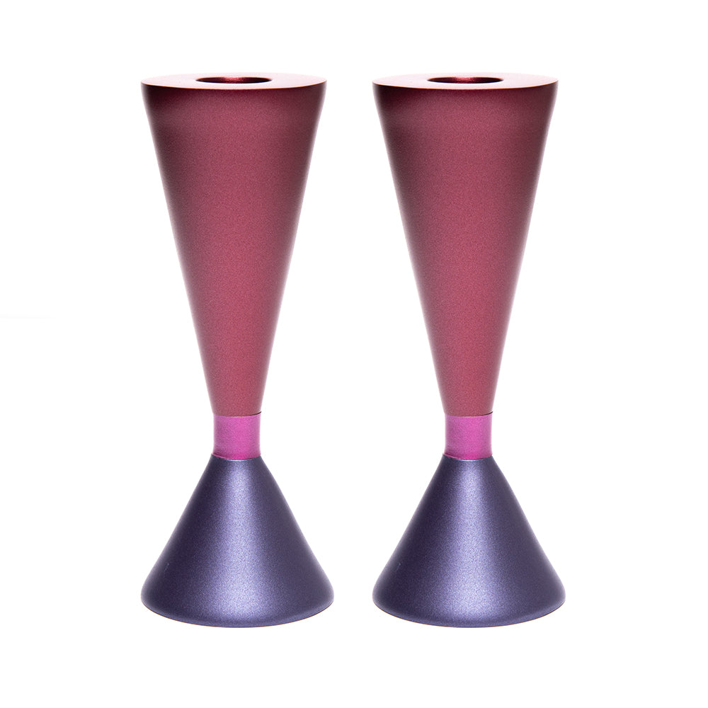 Modern Anodized Aluminum Shabbat Candlesticks, Two-Tone