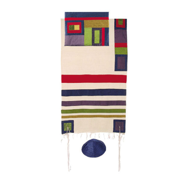 Raw Silk Tallit with Stripes, 21" x 77"