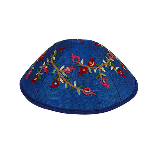 Pomegranate Embroidered Kippah, Blue