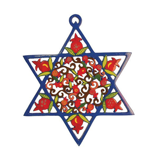 Hand Painted Metal Star of David Wall Hanging, Pomegranate