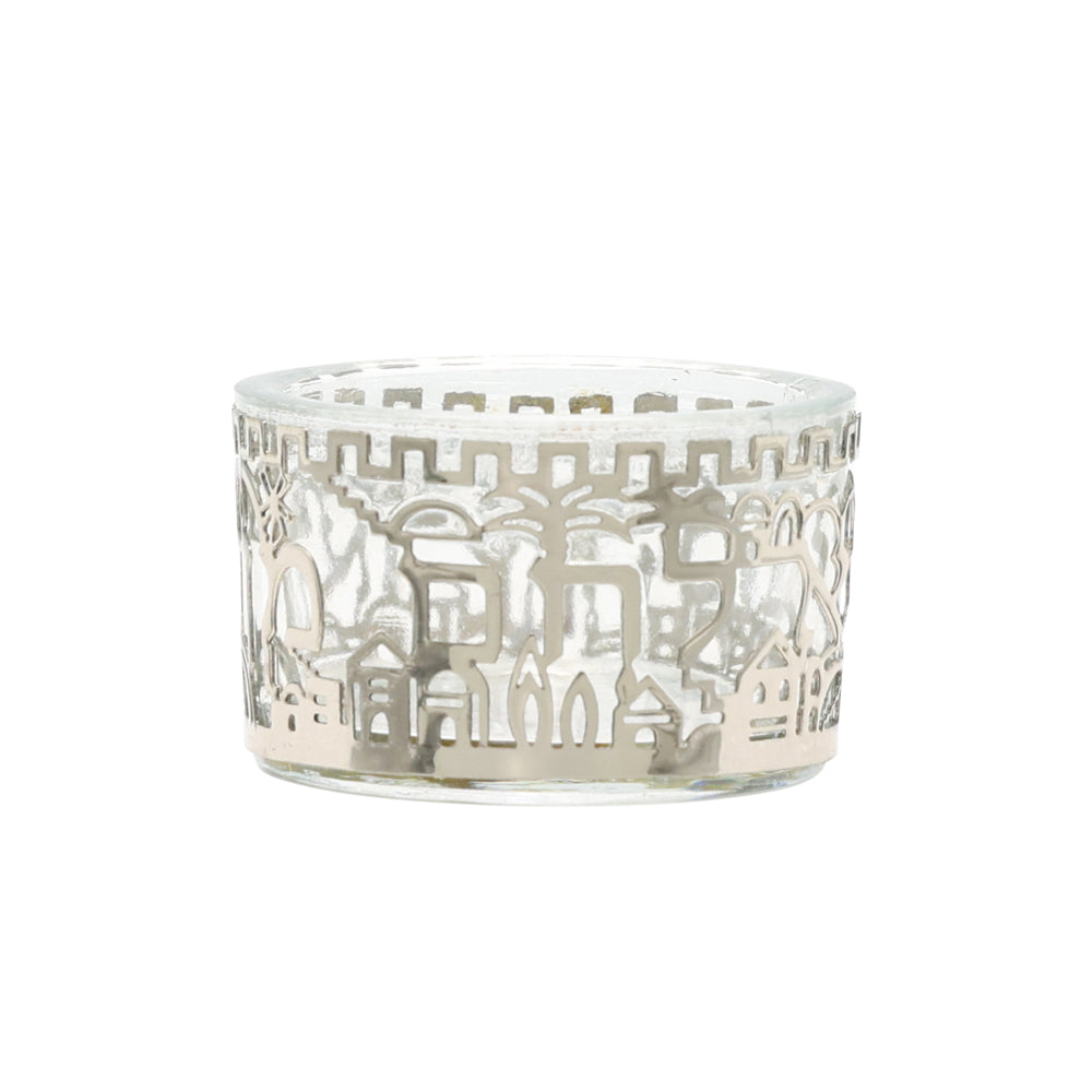 Glass Salt Dish with Metal Jerusalem Cutout