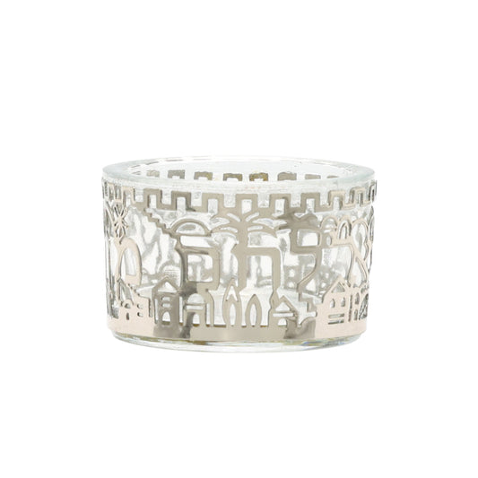 Glass Salt Dish with Metal Jerusalem Cutout