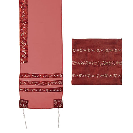 Embroidered Organza Tallit, Maroon Stripes