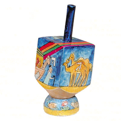 Hand Painted Wood Dreidel with Stand, Noah's Ark