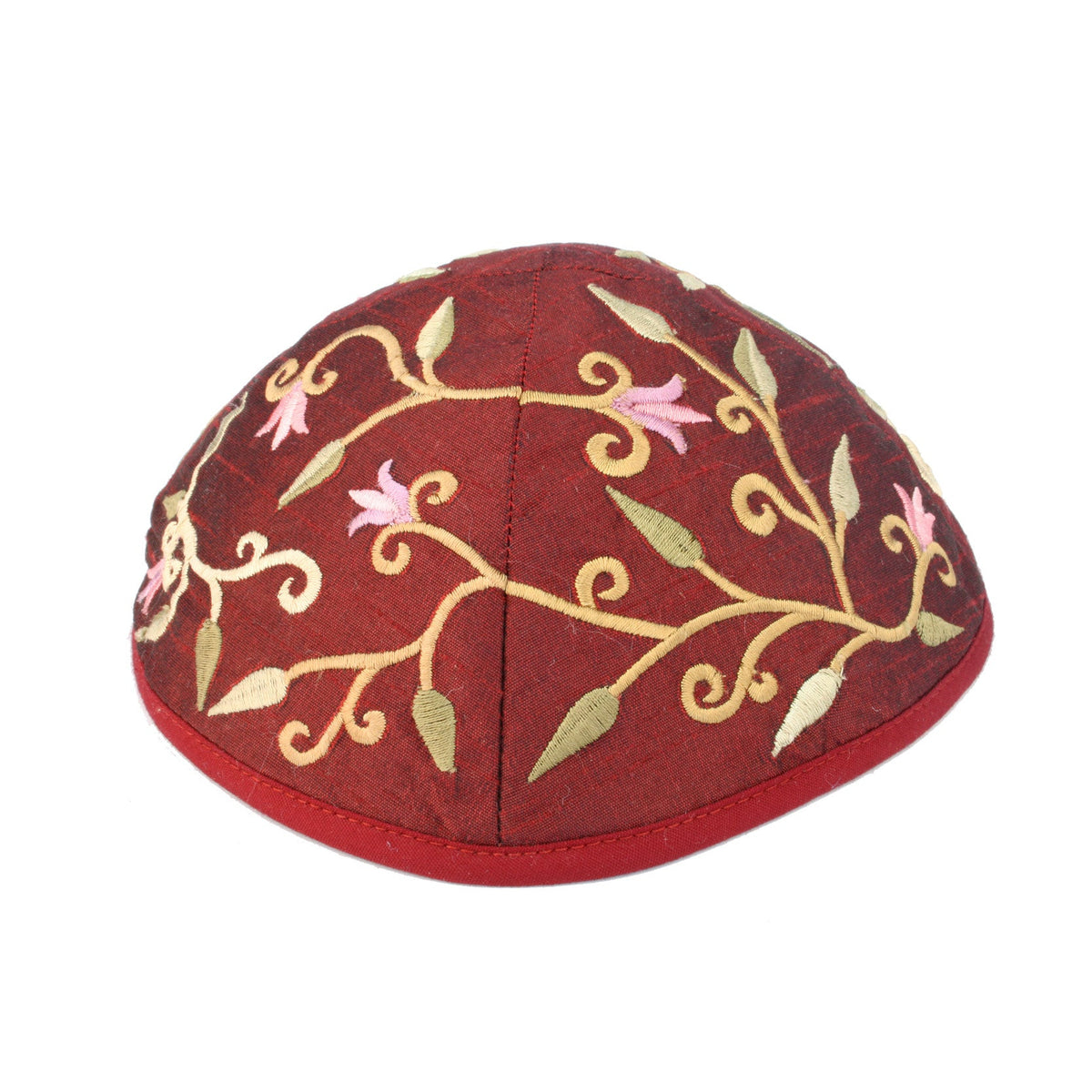 Floral Embroidered Kippah, Maroon
