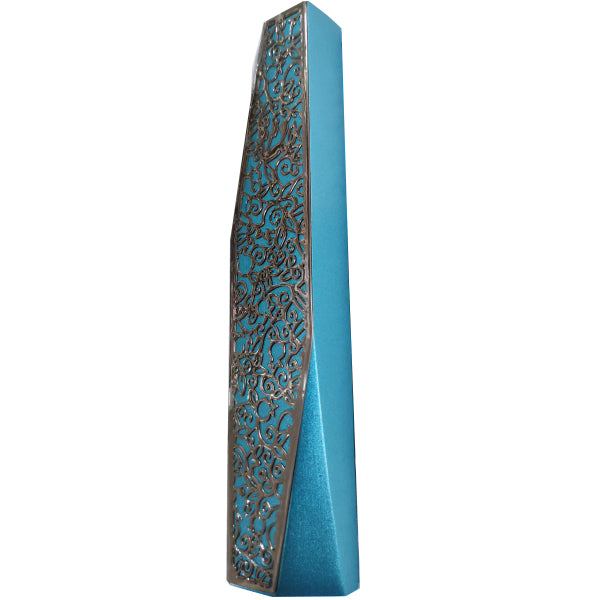 Metal Mezuzah Case, Turquoise Pomegranate Cutout