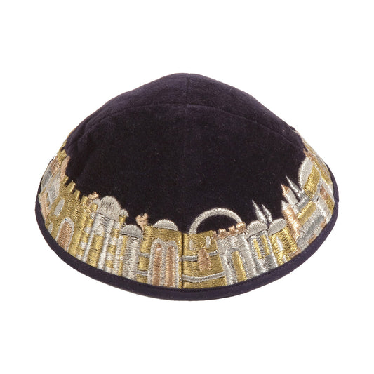 Velvet Embroidered Kippah, Gold