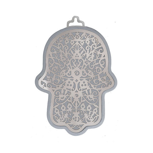 Small Metal Cutout Hamsa, Silver and Grey, Pomegranate, 3"