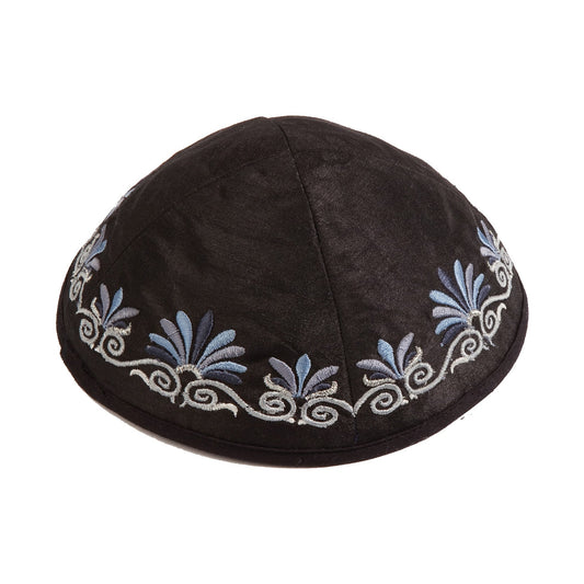 Wave Embroidered Kippah, Black