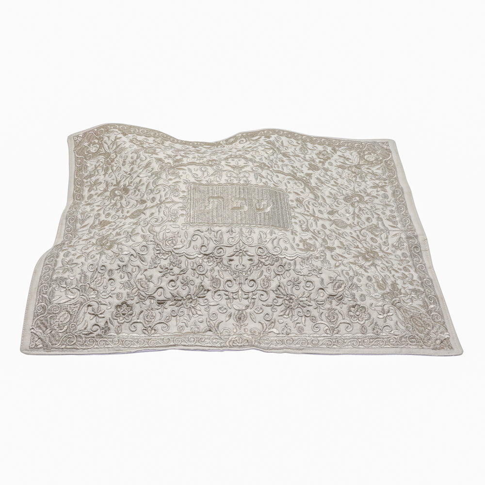 Fully Embroidered Challah Cover, Silver and Gold