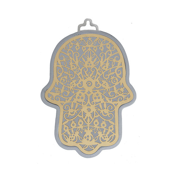 Small Silver and Brass Hamsa Wall Decor, Pomegranate, 3"