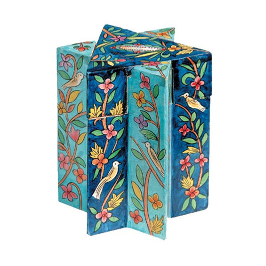 Hand Painted Wood Tzedakah Box, Oriental Star of David