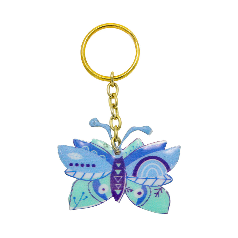 Metal Butterfly Key Chain, Blue and Mint