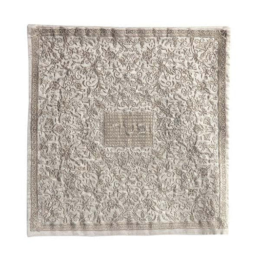 Embroidered Cotton Matzah Cover, Silver