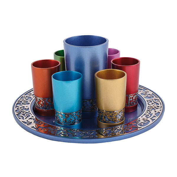 Metal Cutout Kiddush Set, Multicolor
