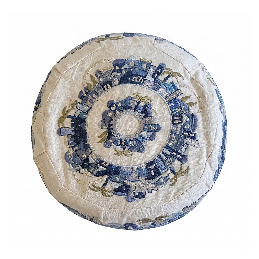 Embroidered Bucharian Kippah, Jerusalem Blue