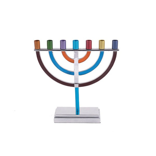Anodized Aluminum Seven Branch Menorah, Multicolor