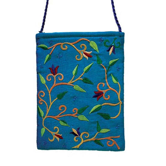 Embroidered Passport Bag, Blue Flowers