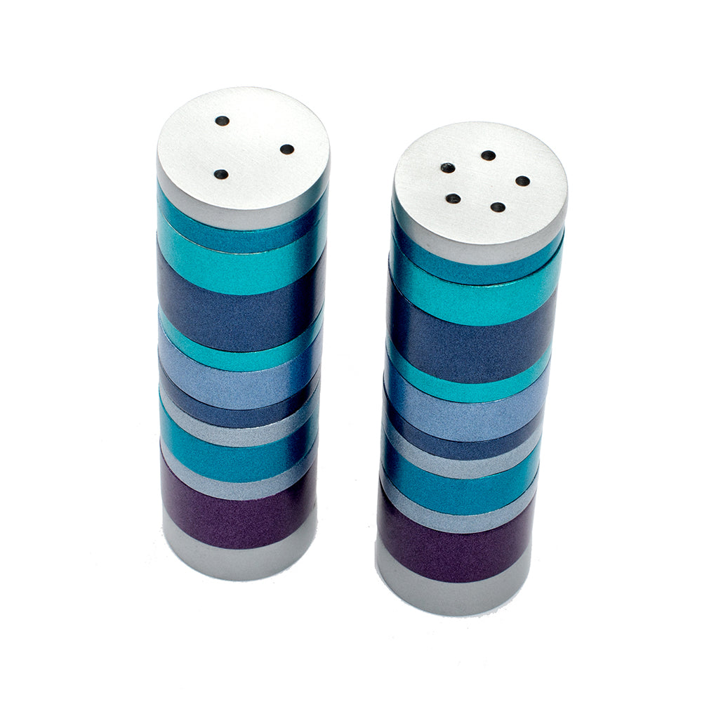 Striped Aluminum Salt and Pepper Shakers, Blue