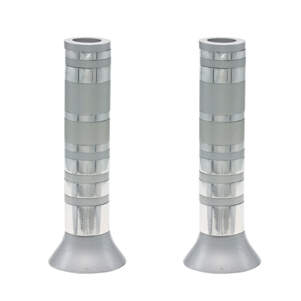 Ringed Aluminum Shabbat Candlesticks, Matt and Shiny