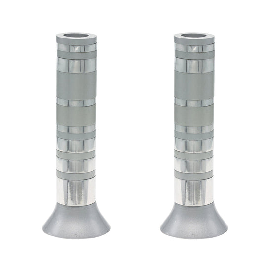 Ringed Aluminum Shabbat Candlesticks, Matt and Shiny