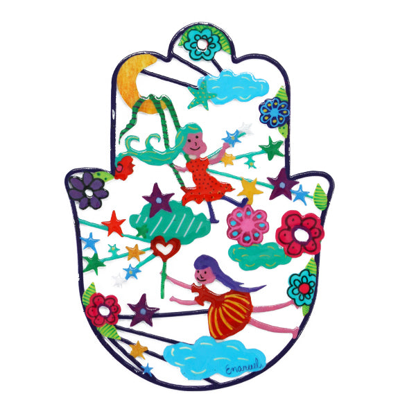 Metal Hamsa Wall Hanging, Fairies, 4" x 3"