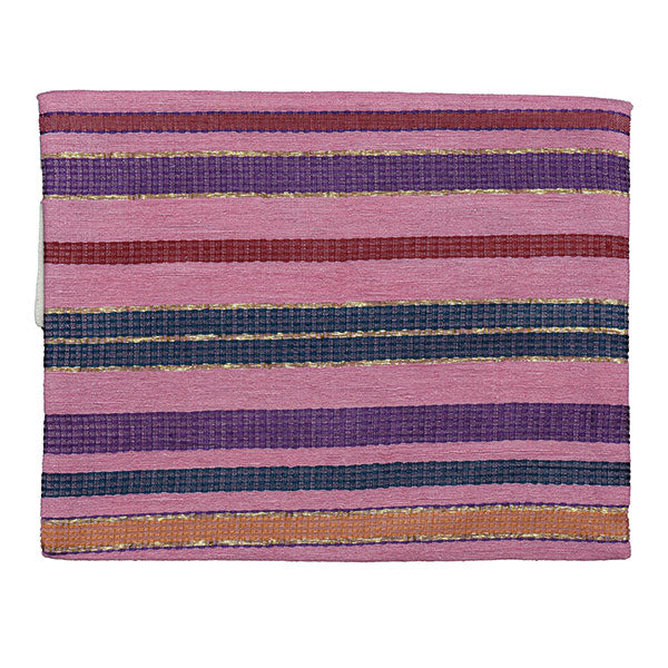 Hand Woven Tallit Set with Atara, Pink Multicolor, 20.5" Wide