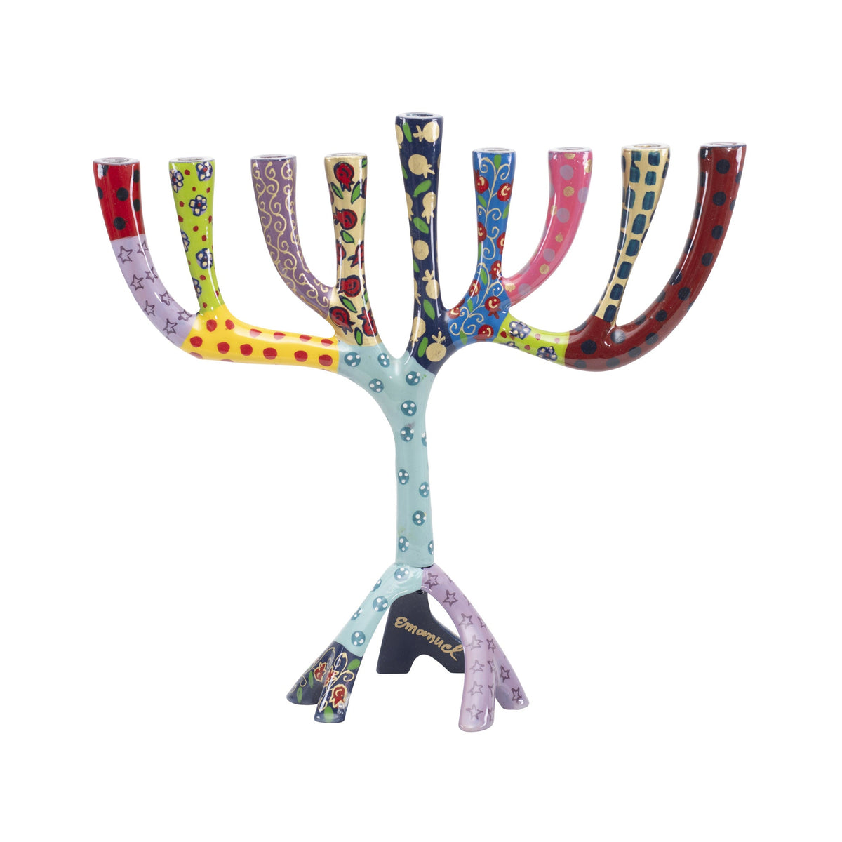 Hand Painted Metal Hanukkah Menorah, Multicolor